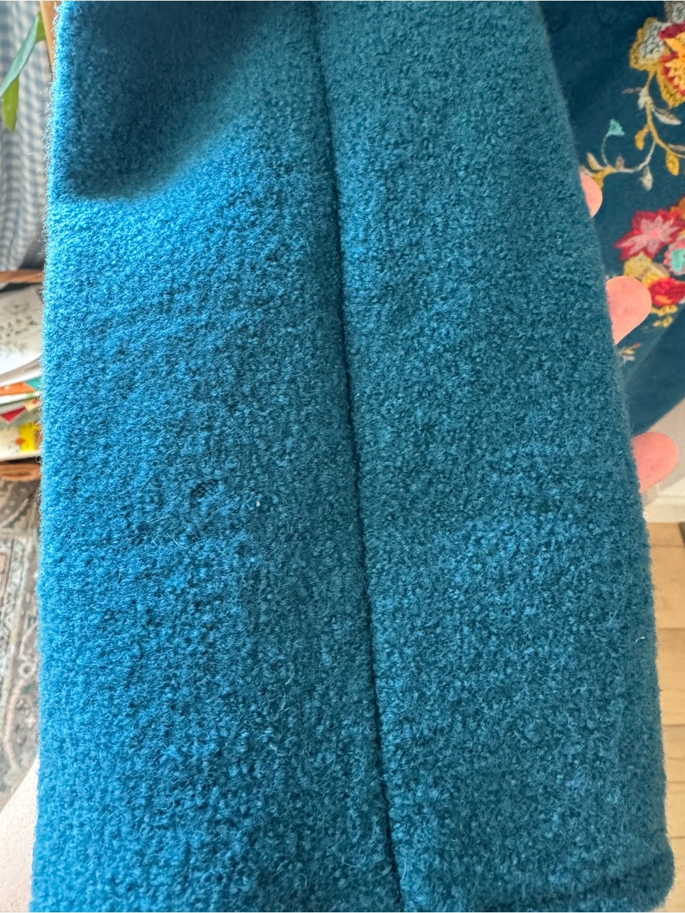 IVKO Teal Embroidered Hooded Wool Trench Coat - Picture 9 of 11